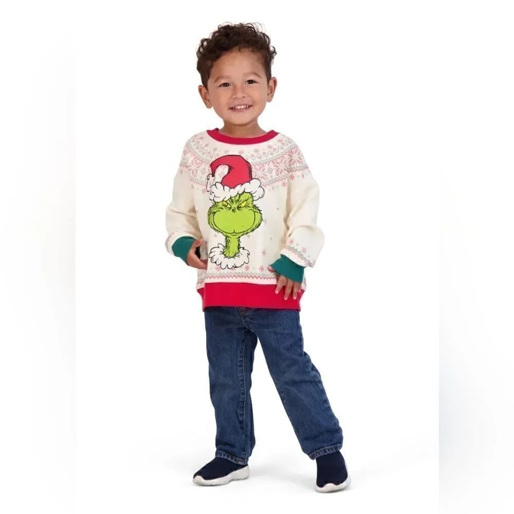 Nwt Dr. Seuss The Grinch Unisex Boy or Girl Christmas Sweatshirt, Size 2T